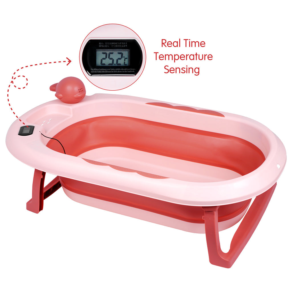 Foldable Baby Bathtub with Thermometer and Anti-Slip Design