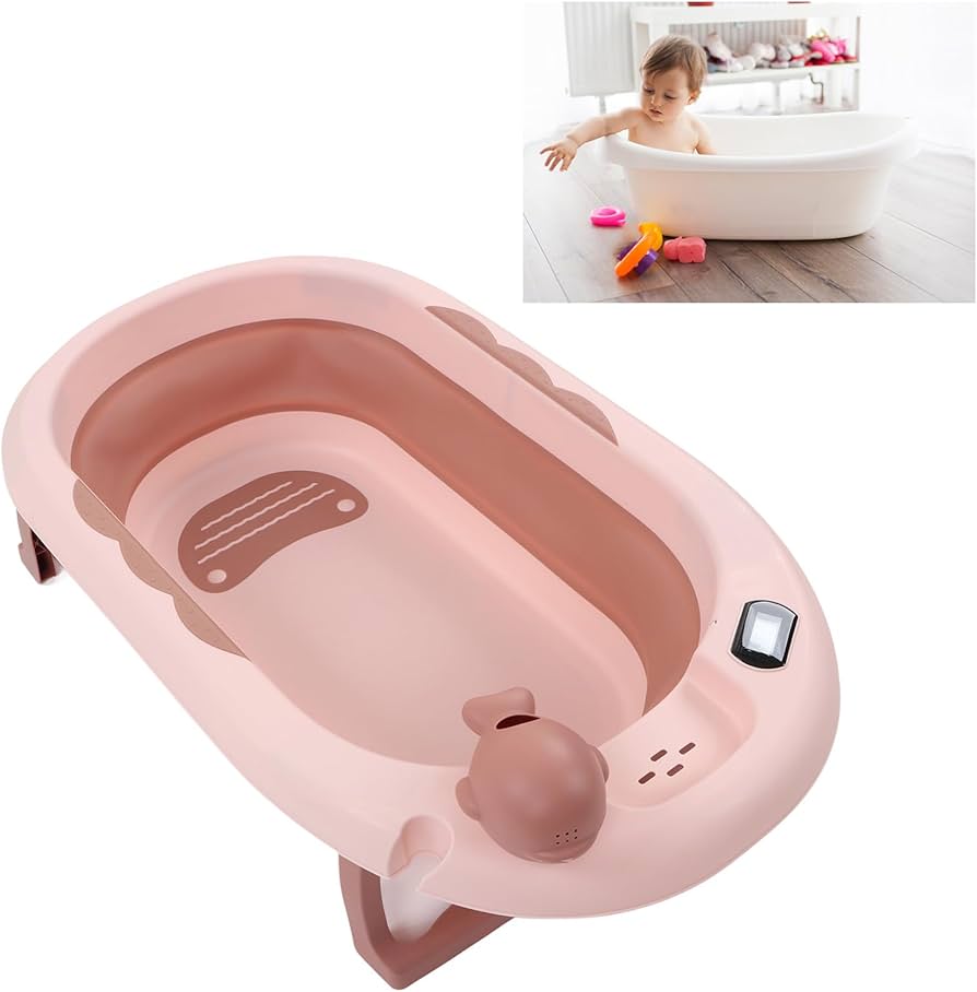 Foldable Baby Bathtub with Thermometer and Anti-Slip Design